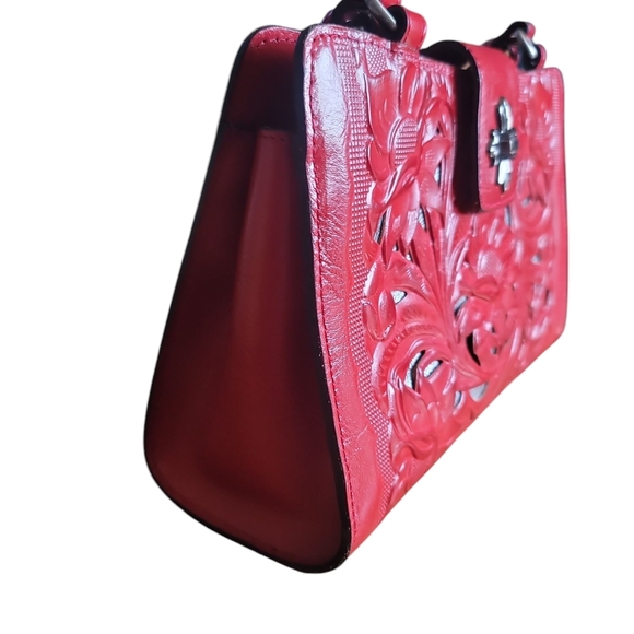 Patricia Nash Red Embossed Floral Shoulder Bag with Dush Bag Included - Picture 2 of 6